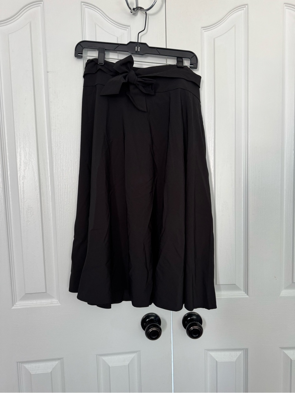 Elle Black Midi Skirt with Waist Tie Bow